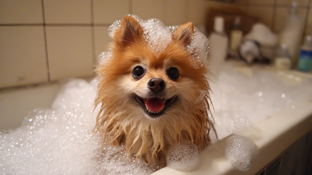 The_Pomeranian_spitz_is_being_washed_in_the_bathroom_foam_a (1).png