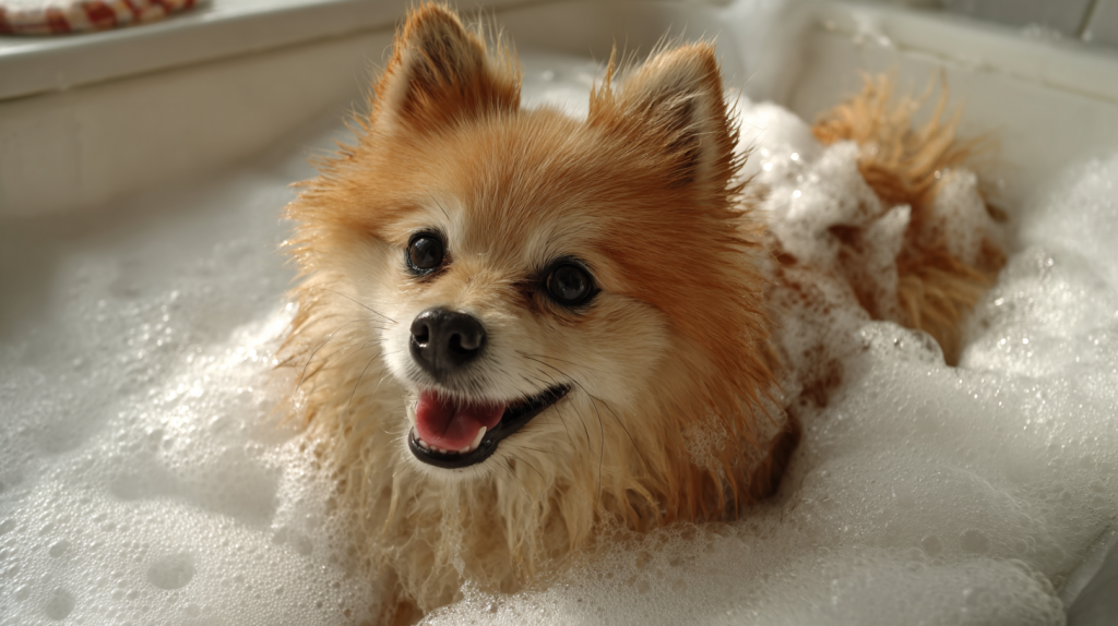 The_Pomeranian_spitz_is_being_washed_in_the_bathroom_foam_a (3).png