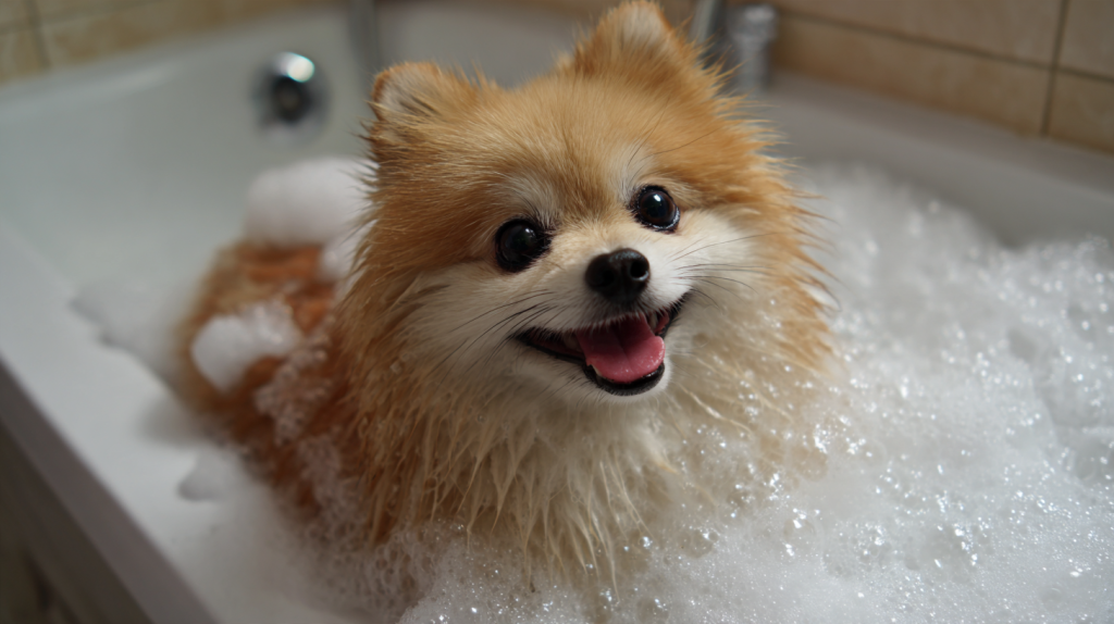 The_Pomeranian_spitz_is_being_washed_in_the_bathroom_foam_a (2).png